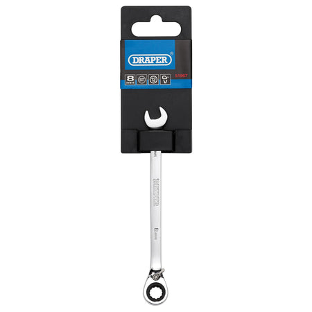 DRAPER 8mm Draper Hi-Torq ; Metric Reversible Ratcheting Combination Spanner: Model No.8230RMMB