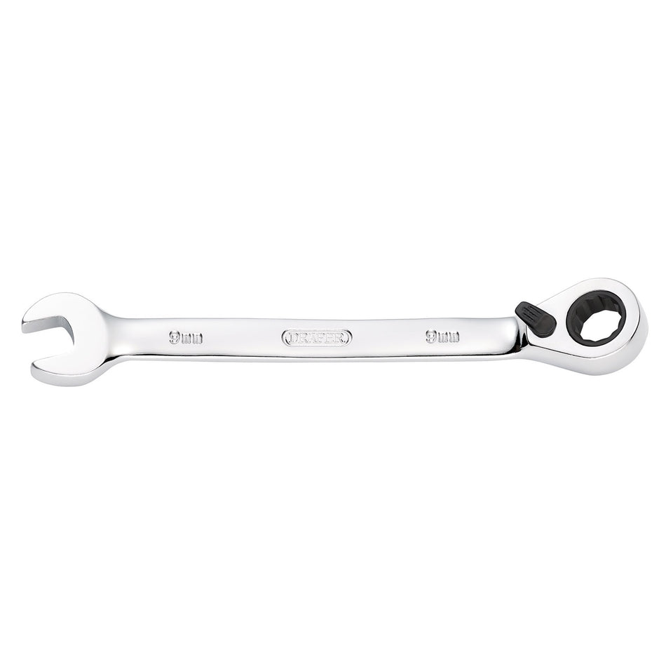 DRAPER 9mm Draper Hi-Torq ; Metric Reversible Ratcheting Combination Spanner: Model No.8230RMMB