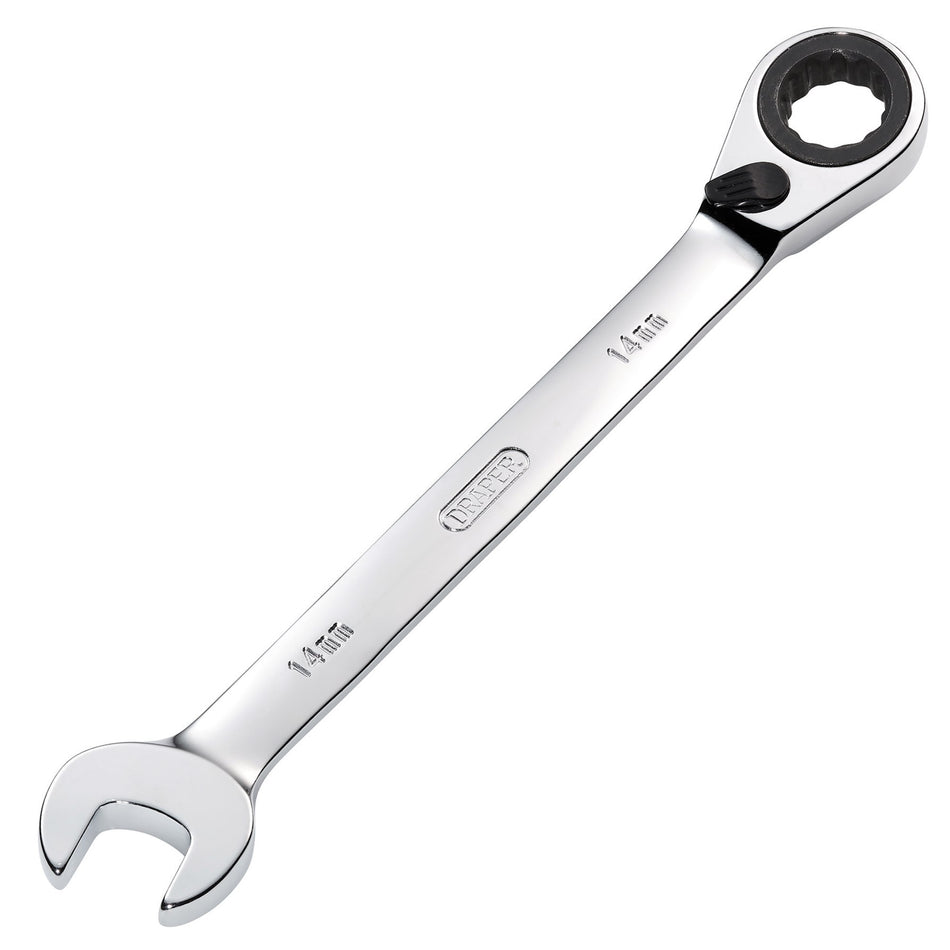 DRAPER 14mm Draper Hi-Torq ; Metric Reversible Ratcheting Combination Spanner: Model No.8230RMMB