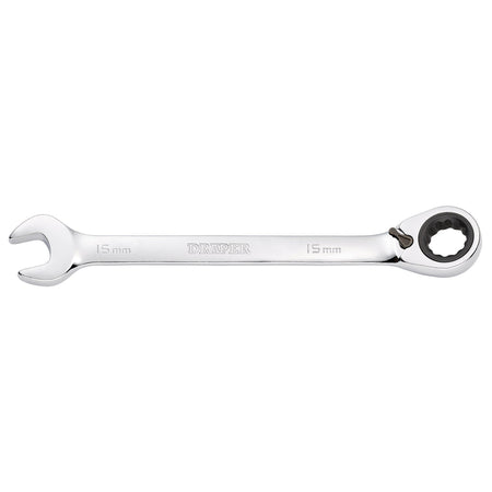 DRAPER 15mm Draper Hi-Torq ; Metric Reversible Ratcheting Combination Spanner: Model No.8230RMMB