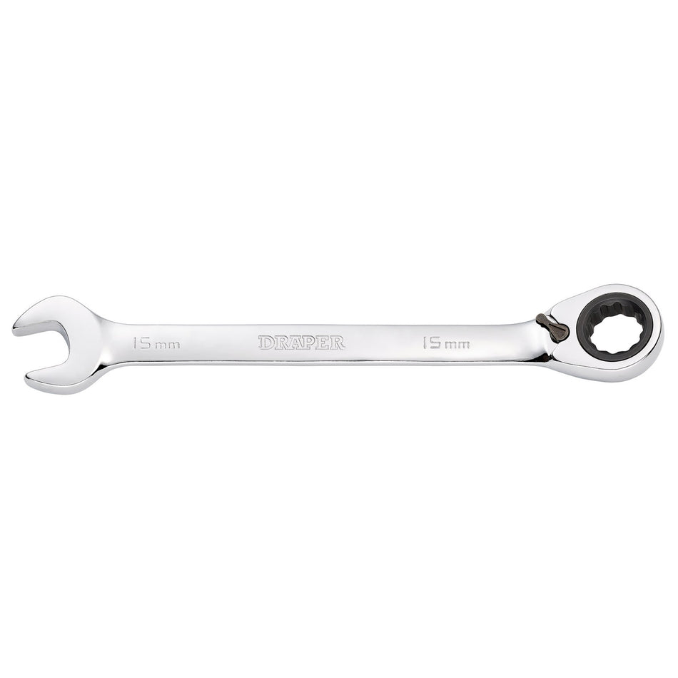 DRAPER 15mm Draper Hi-Torq ; Metric Reversible Ratcheting Combination Spanner: Model No.8230RMMB