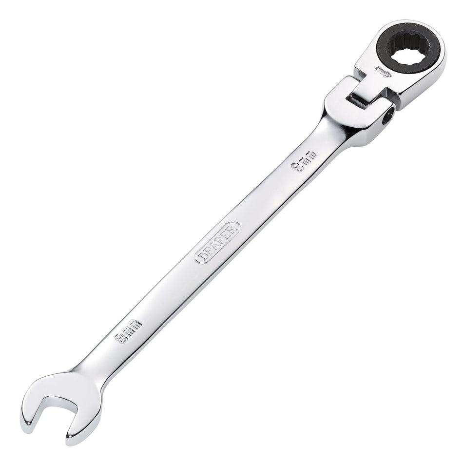 DRAPER 8mm Draper Hi-Torq ; Metric Flexible Head Ratcheting Combination Spanner: Model No.8230FMMB