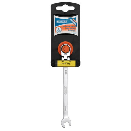 DRAPER 8mm Draper Hi-Torq ; Metric Flexible Head Ratcheting Combination Spanner: Model No.8230FMMB