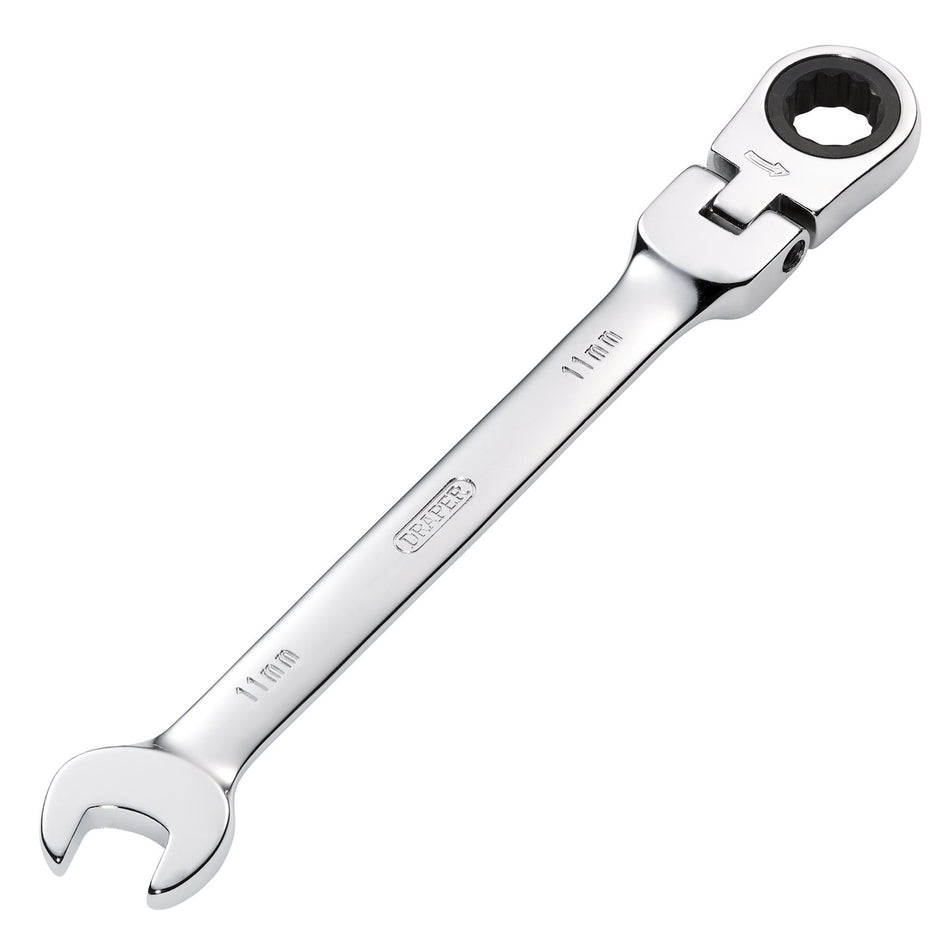 DRAPER 11mm Draper Hi-Torq ; Metric Flexible Head Ratcheting Combination Spanner: Model No.8230FMMB