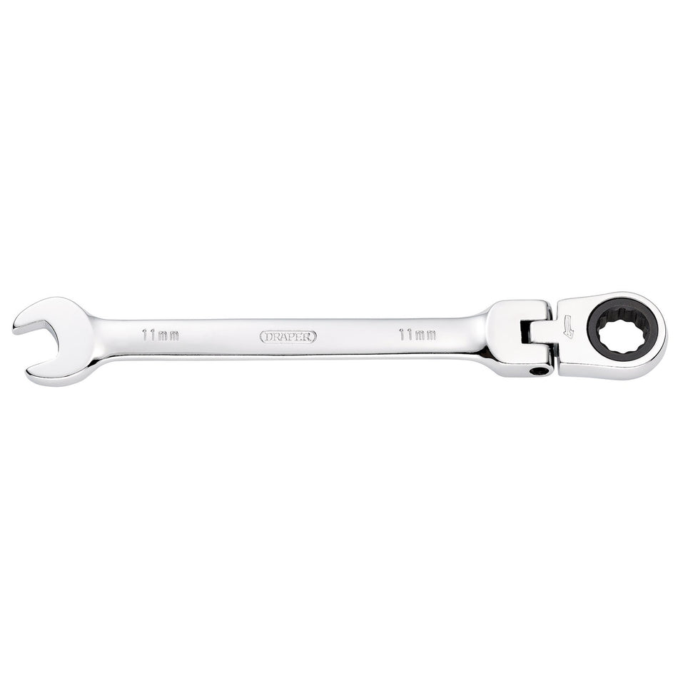 DRAPER 11mm Draper Hi-Torq ; Metric Flexible Head Ratcheting Combination Spanner: Model No.8230FMMB