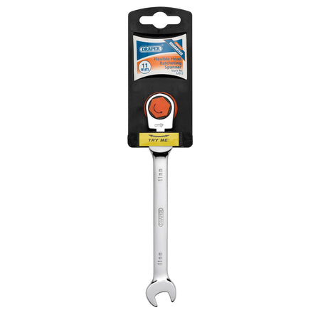 DRAPER 11mm Draper Hi-Torq ; Metric Flexible Head Ratcheting Combination Spanner: Model No.8230FMMB