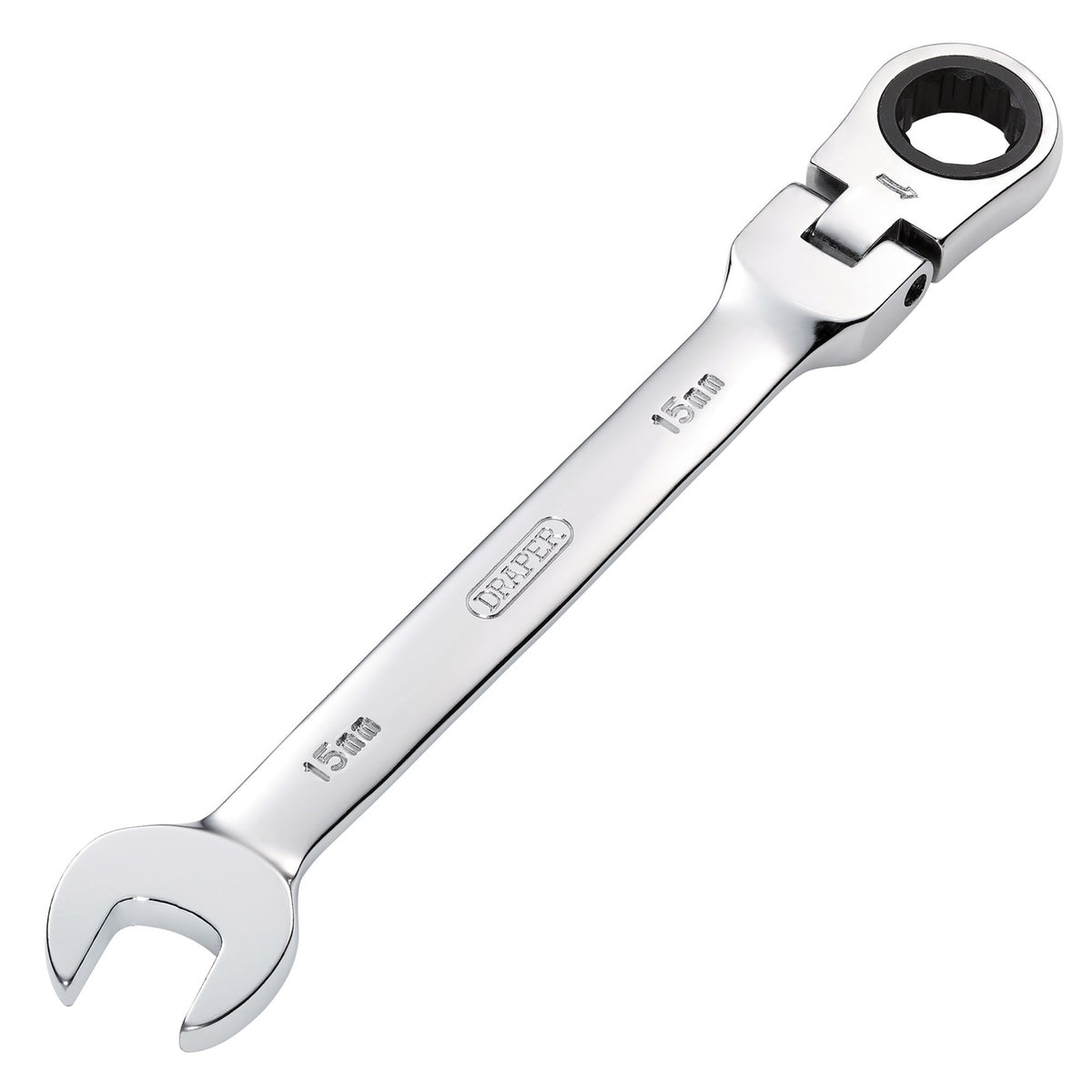 DRAPER 15mm Draper Hi-Torq ; Metric Flexible Head Ratcheting Combination Spanner: Model No.8230FMMB