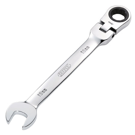 DRAPER 15mm Draper Hi-Torq ; Metric Flexible Head Ratcheting Combination Spanner: Model No.8230FMMB