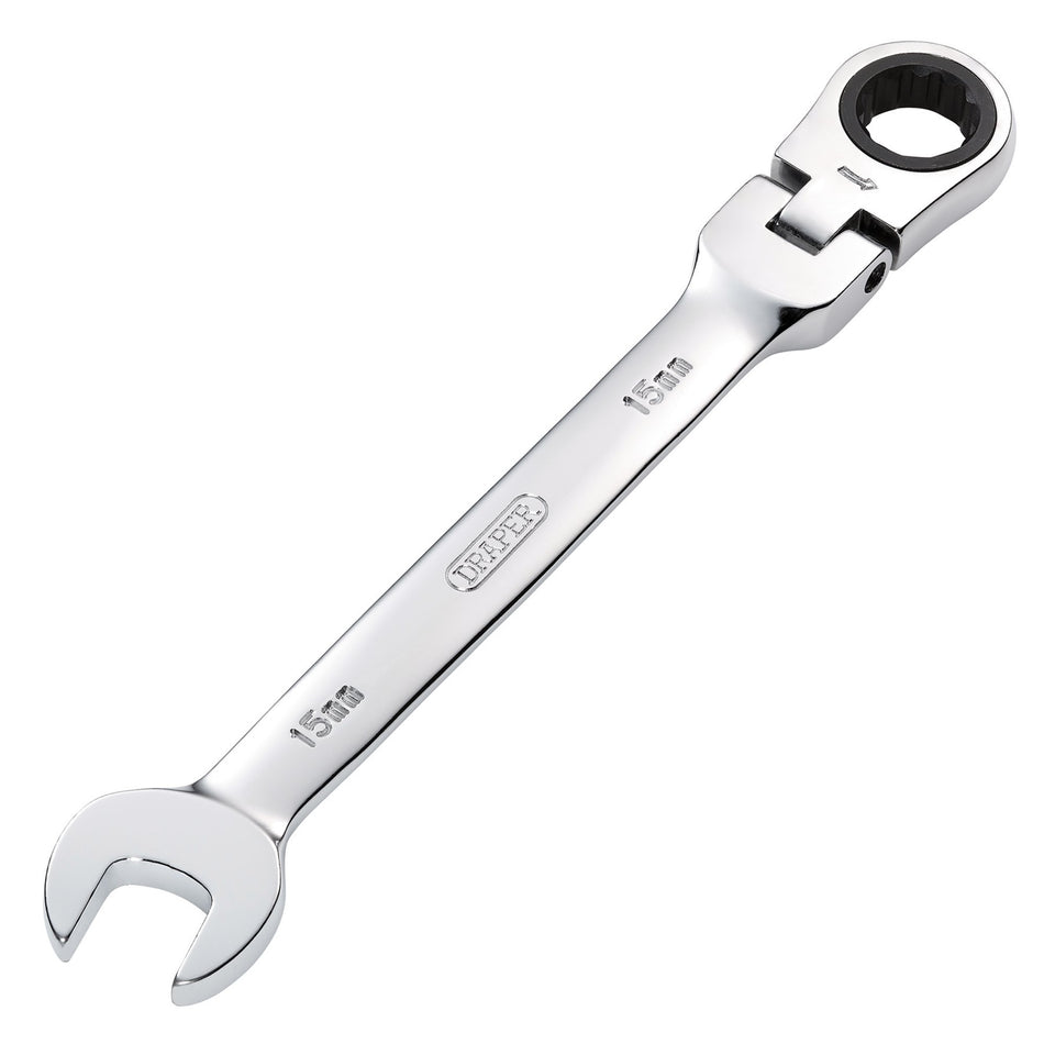 DRAPER 15mm Draper Hi-Torq ; Metric Flexible Head Ratcheting Combination Spanner: Model No.8230FMMB