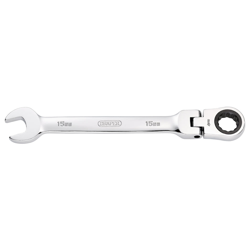 DRAPER 15mm Draper Hi-Torq ; Metric Flexible Head Ratcheting Combination Spanner: Model No.8230FMMB
