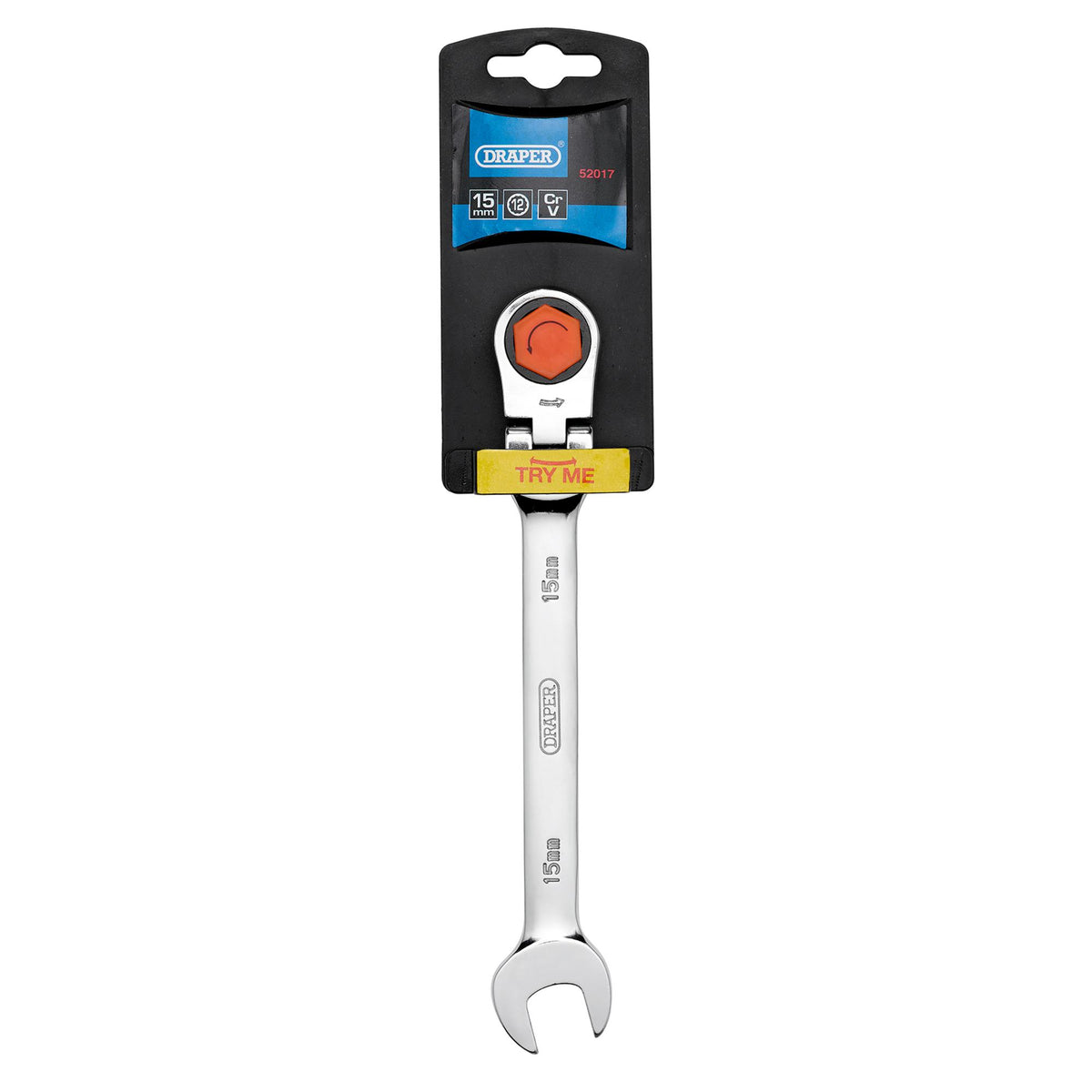 DRAPER 15mm Draper Hi-Torq ; Metric Flexible Head Ratcheting Combination Spanner: Model No.8230FMMB