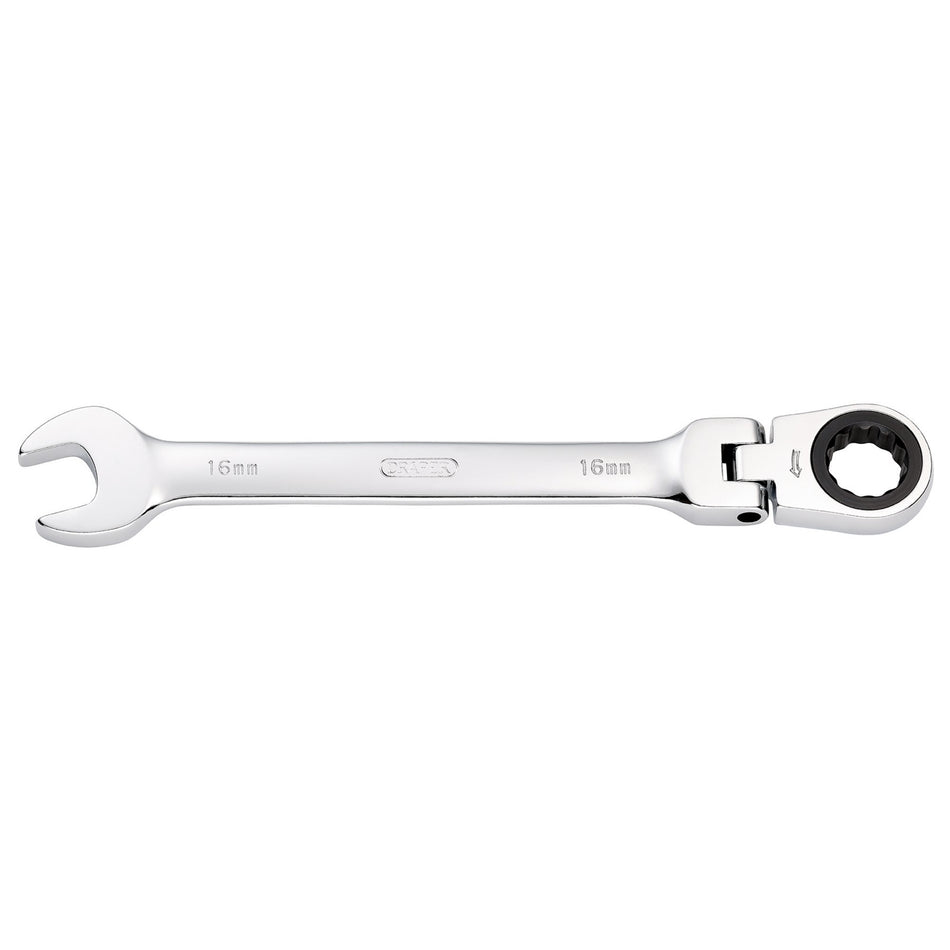 DRAPER 16mm Draper Hi-Torq ; Metric Flexible Head Ratcheting Combination Spanner: Model No.8230FMMB