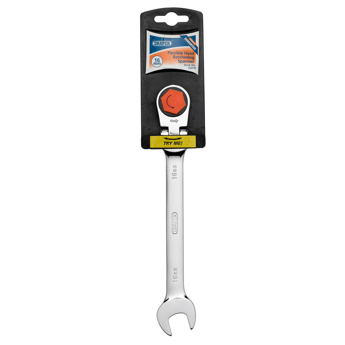DRAPER 16mm Draper Hi-Torq ; Metric Flexible Head Ratcheting Combination Spanner: Model No.8230FMMB