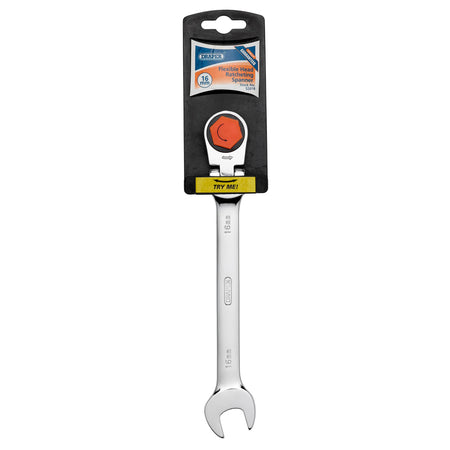 DRAPER 16mm Draper Hi-Torq ; Metric Flexible Head Ratcheting Combination Spanner: Model No.8230FMMB