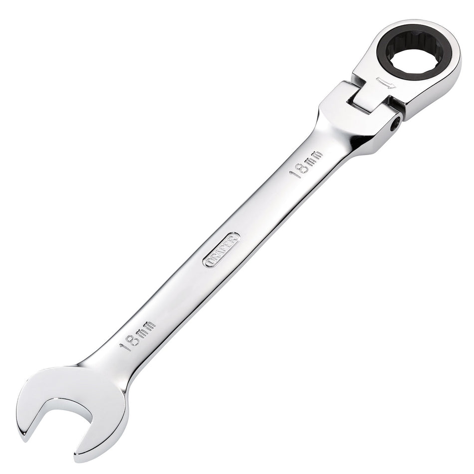 DRAPER 18mm Draper Hi-Torq ; Metric Flexible Head Ratcheting Combination Spanner: Model No.8230FMMB