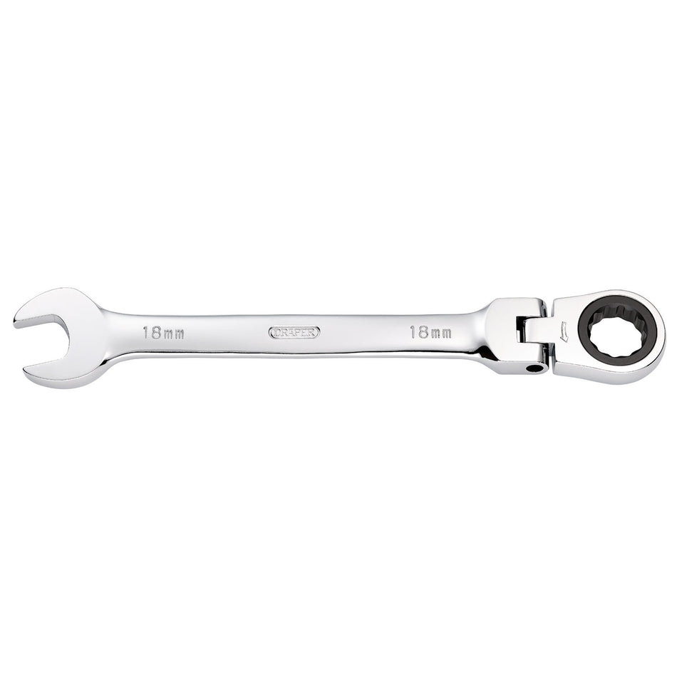 DRAPER 18mm Draper Hi-Torq ; Metric Flexible Head Ratcheting Combination Spanner: Model No.8230FMMB