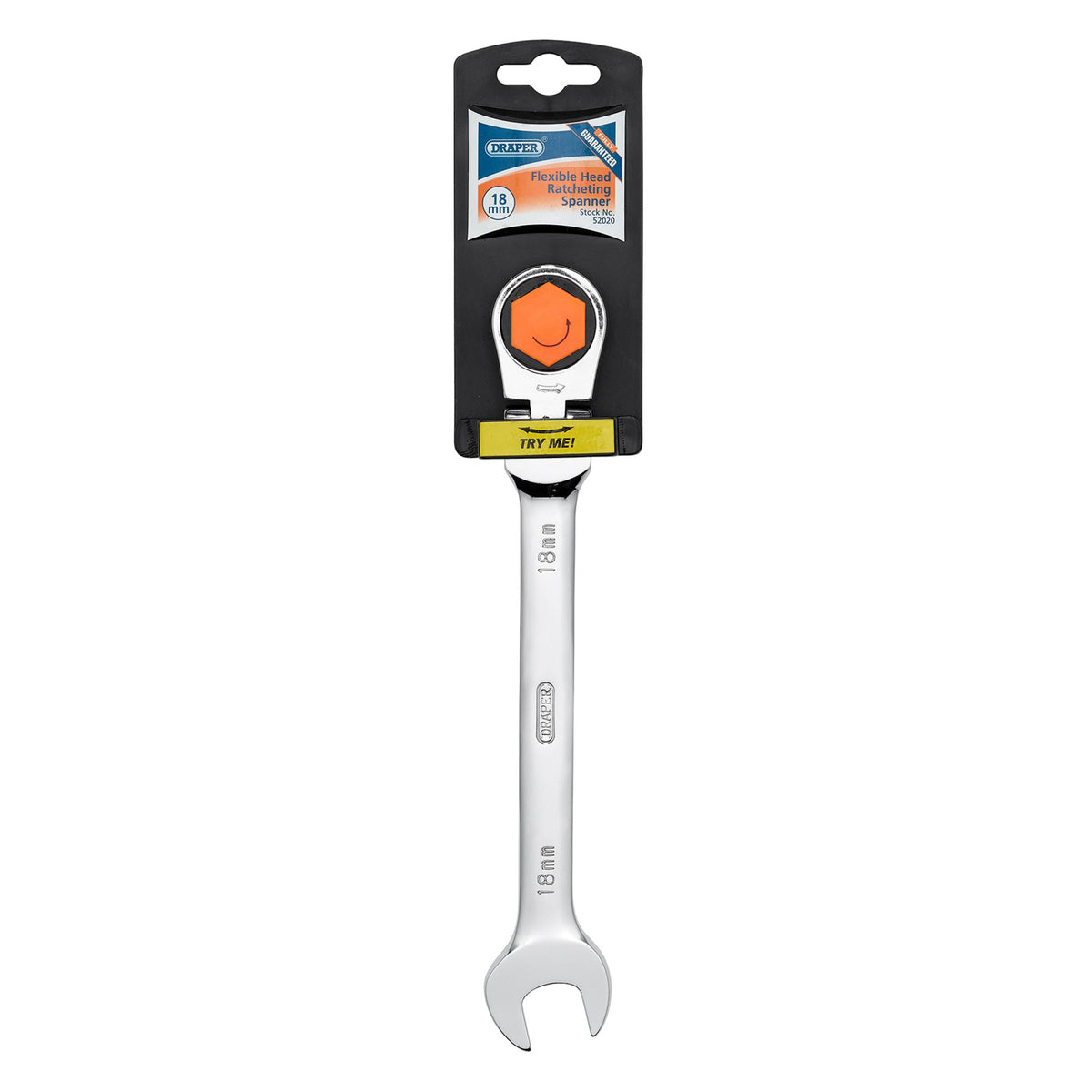 DRAPER 18mm Draper Hi-Torq ; Metric Flexible Head Ratcheting Combination Spanner: Model No.8230FMMB