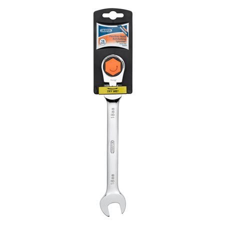 DRAPER 18mm Draper Hi-Torq ; Metric Flexible Head Ratcheting Combination Spanner: Model No.8230FMMB