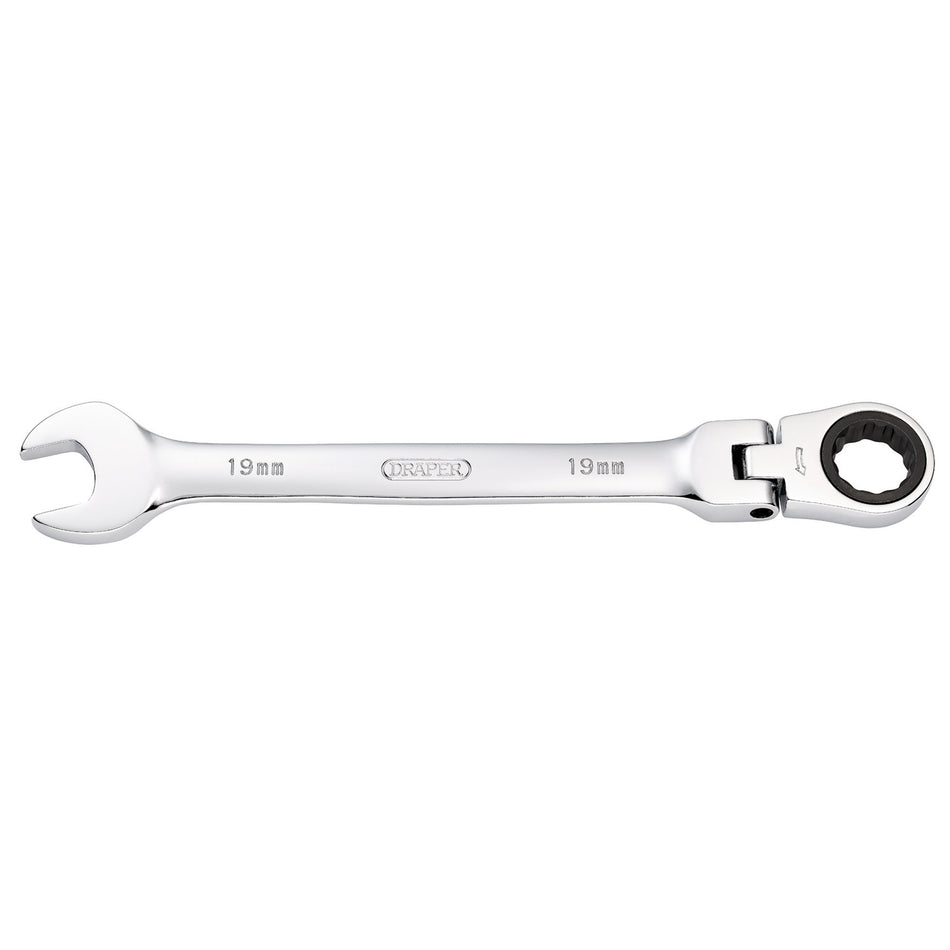 DRAPER 19mm Draper Hi-Torq ; Metric Flexible Head Ratcheting Combination Spanner: Model No.8230FMMB