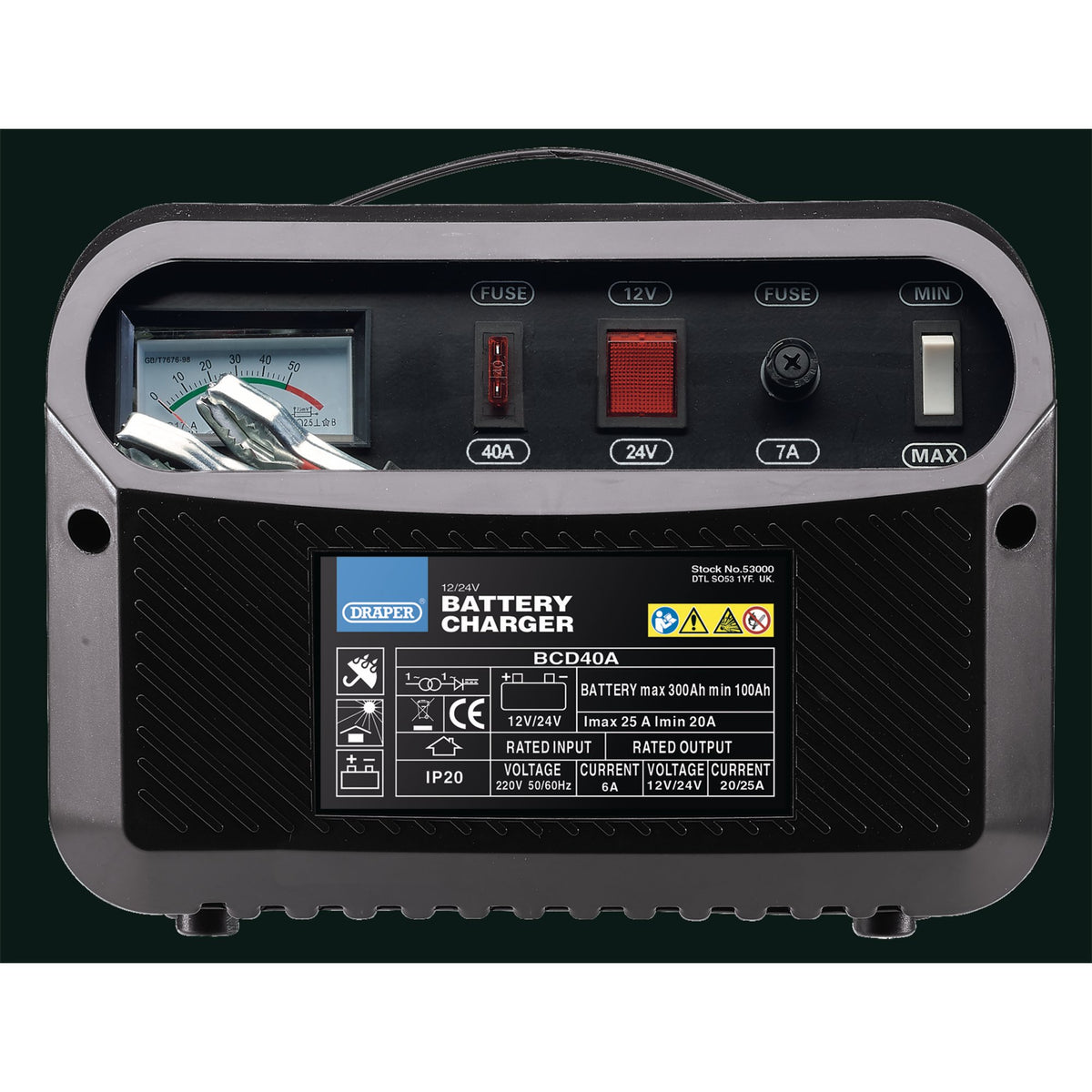 Draper 12/24V 20-25A Battery Charger Model No. BCD40A