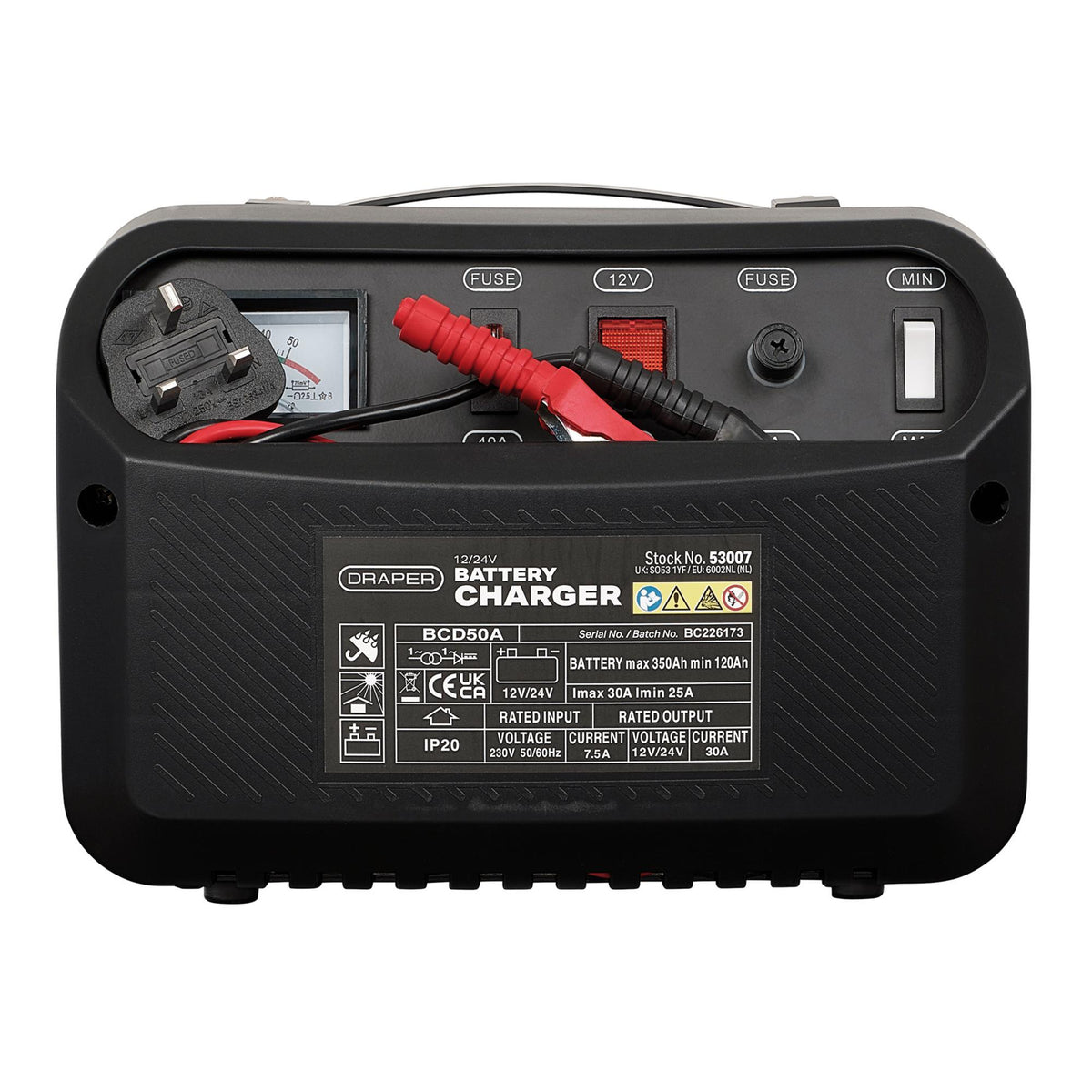 Draper 12/24V 120-350A Battery Charger Model No. BCD50A