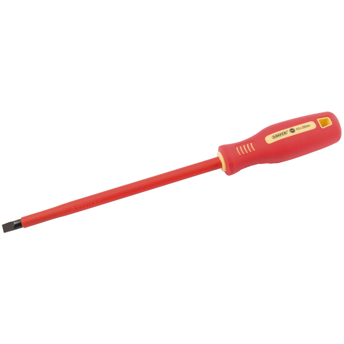 DRAPER 8mm x 200mm Fully Insulated Plain Slot Screwdriver.: Model No.952B
