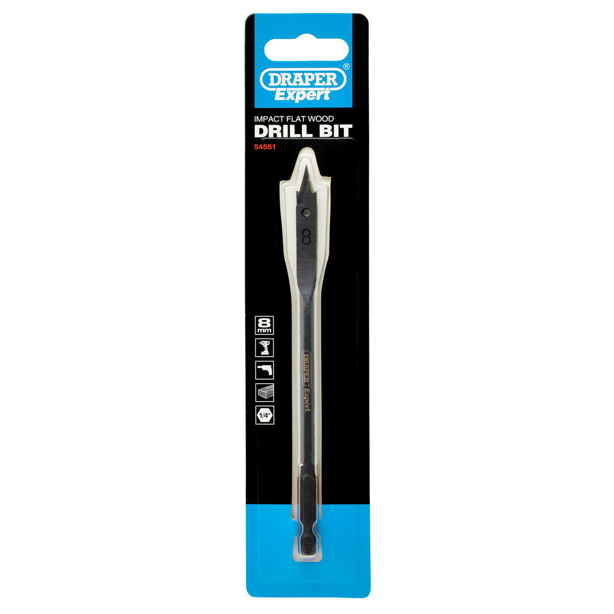 Draper Expert Flat Wood Bit, 8mm : Model No. FB102