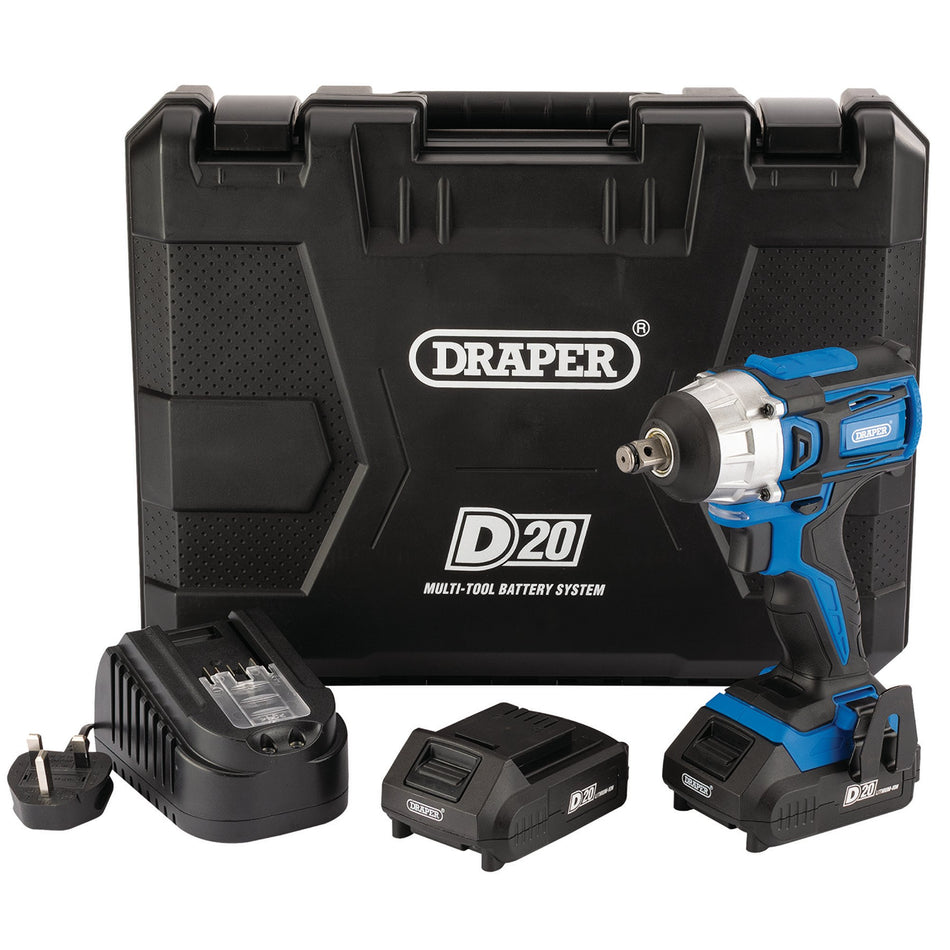 D20 20V Brushless 1/2" Mid-Torque Impact Wrench with 2 x 2Ah Batteries and Charger (250Nm): Model No. D20IW250SET