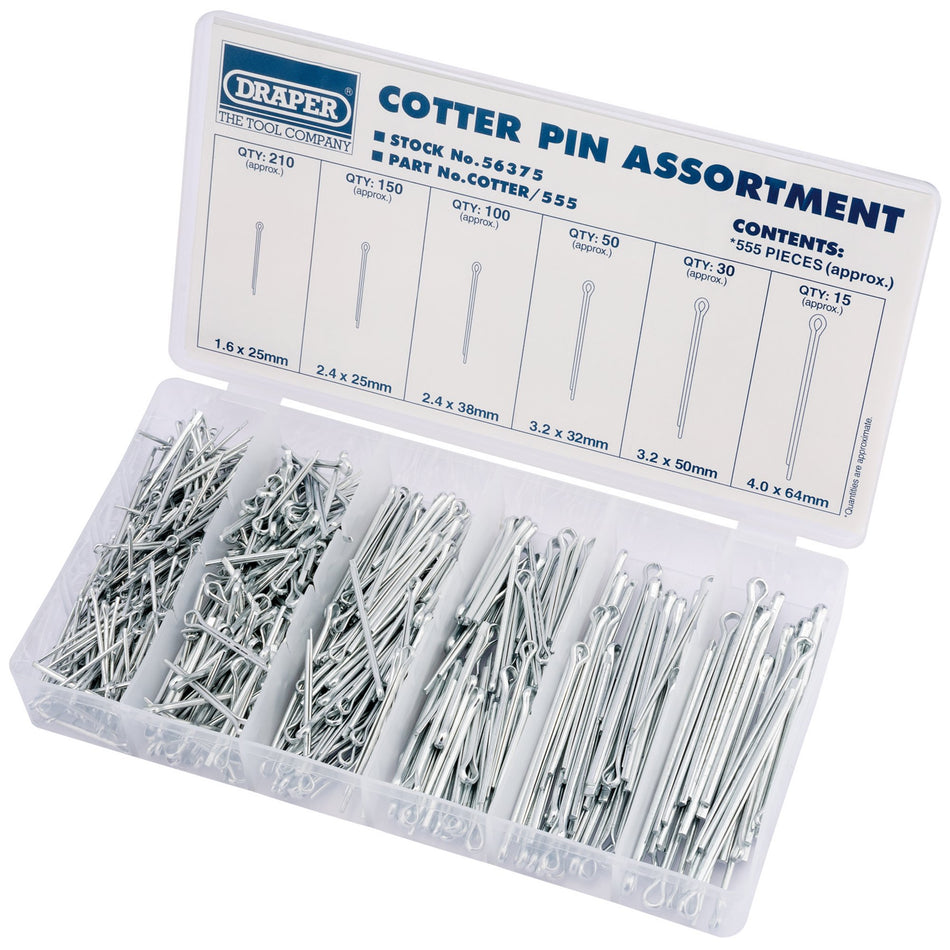DRAPER 555 Piece Split Pin Assortment: Model No.COTTER/555