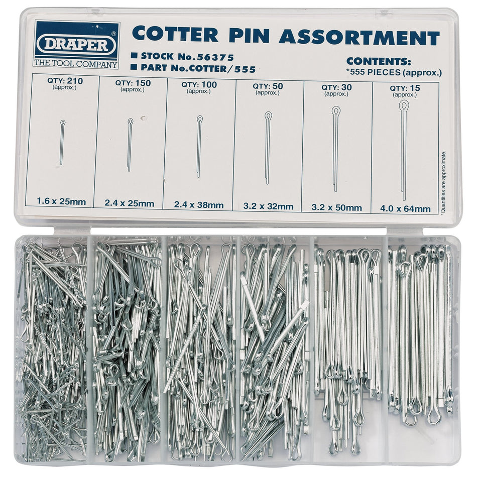 DRAPER 555 Piece Split Pin Assortment: Model No.COTTER/555