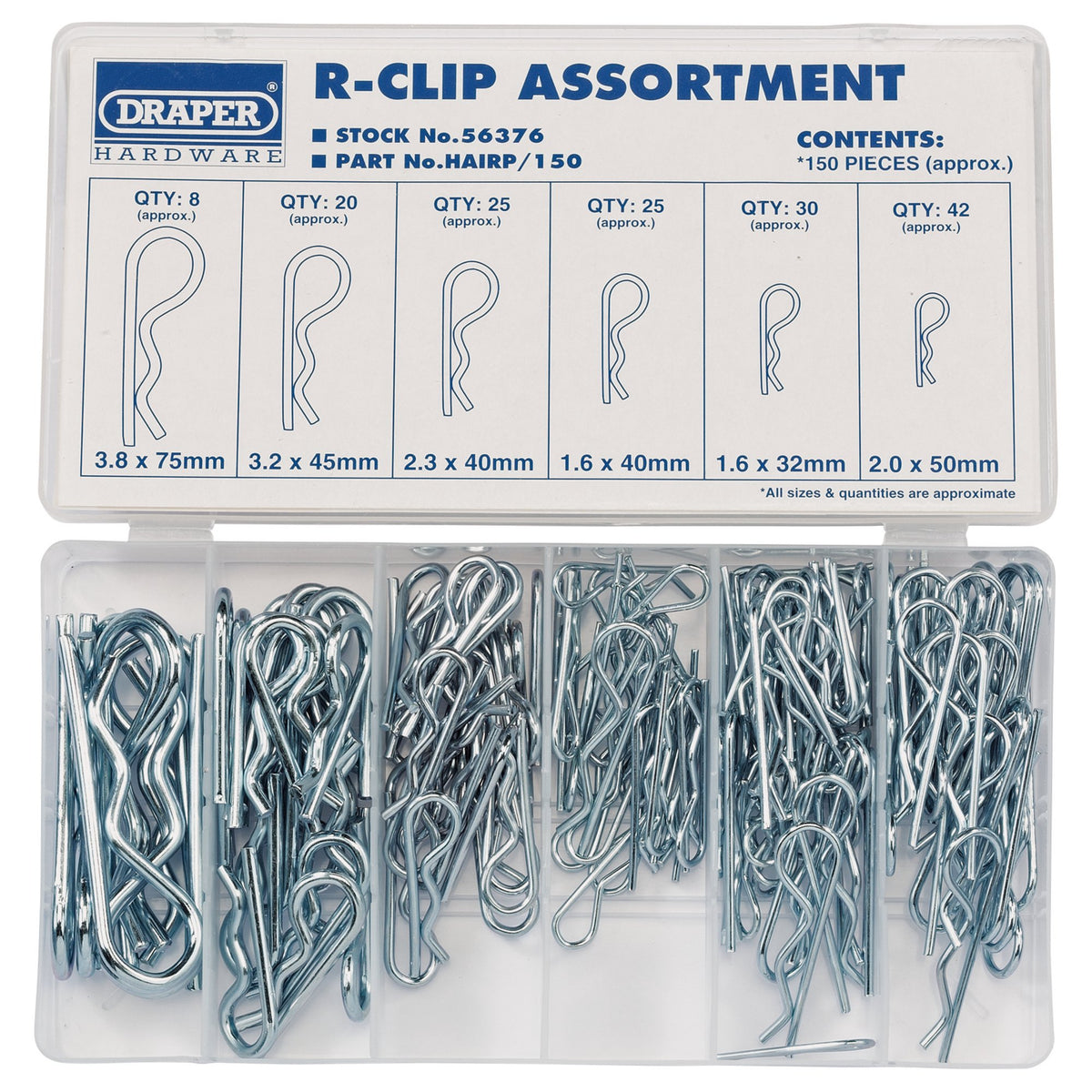 DRAPER 150 Piece R Clip Assortment: Model No.HAIRP/150