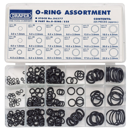 DRAPER 225 Piece O Ring Assortment: Model No.O-RING/225