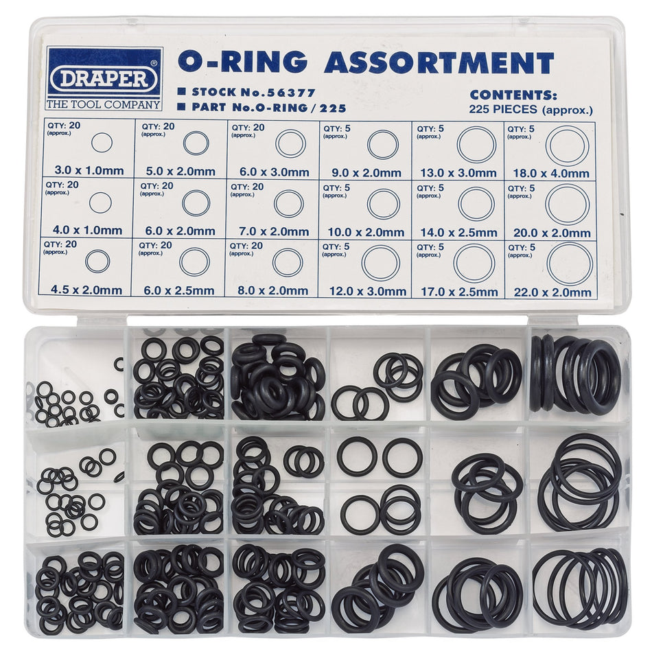DRAPER 225 Piece O Ring Assortment: Model No.O-RING/225