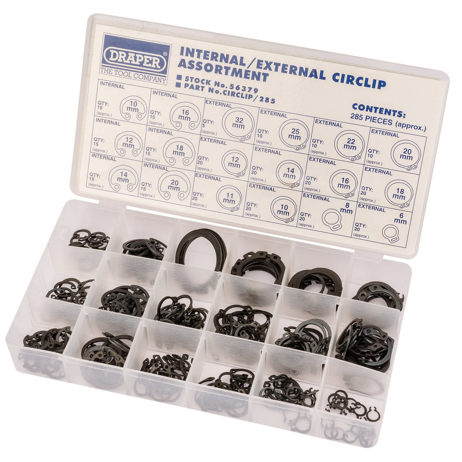 DRAPER 285 Piece Internal and External Circlip Assortment: Model No.CIRCLIP/285