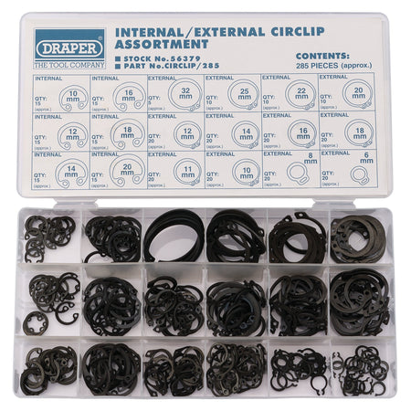 DRAPER 285 Piece Internal and External Circlip Assortment: Model No.CIRCLIP/285