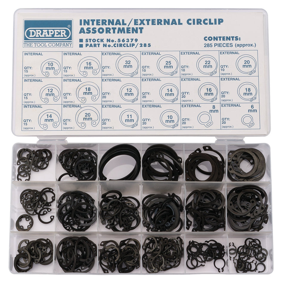 DRAPER 285 Piece Internal and External Circlip Assortment: Model No.CIRCLIP/285