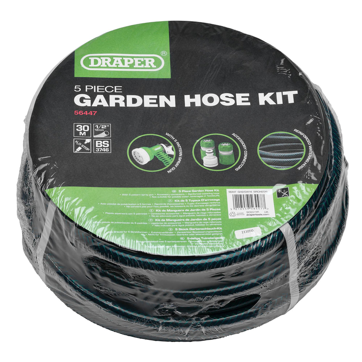 DRAPER 12mm Bore x 30M Garden Hose and Spray Gun Kit: Model No.GH2/GW16