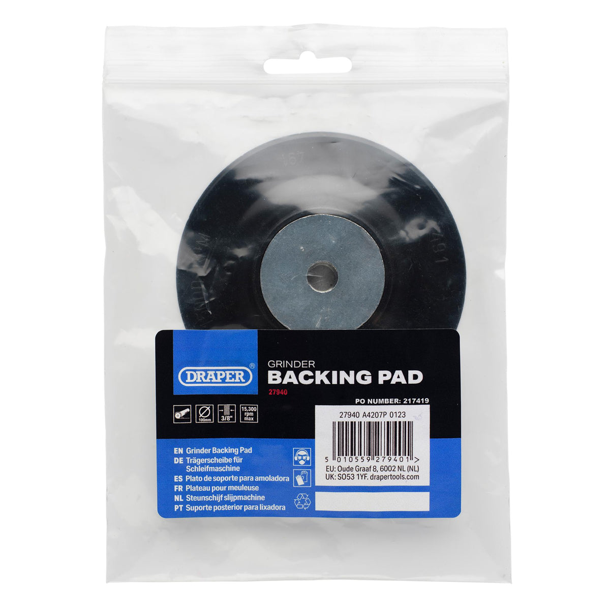 DRAPER 100mm Grinding Disc Backing Pad: Model No.APT8