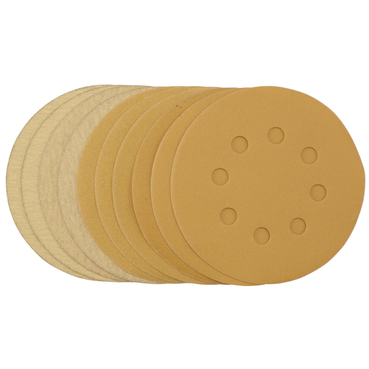 Gold Sanding Discs with Hook & Loop, 125mm, Assorted Grit - 120G, 180G, 240G, 320G, 400G (Pack of 10): Model No. SDHALG125