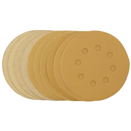 Gold Sanding Discs with Hook & Loop, 125mm, Assorted Grit - 120G, 180G, 240G, 320G, 400G (Pack of 10): Model No. SDHALG125