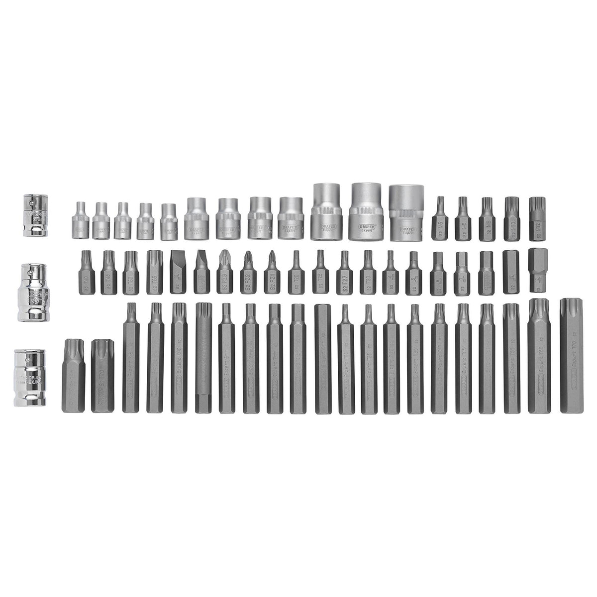 DRAPER Expert 61 Piece 3/8, 1/2" Sq. Dr. Mechanics Socket and Bit Set : Model No.MH61PRO/B