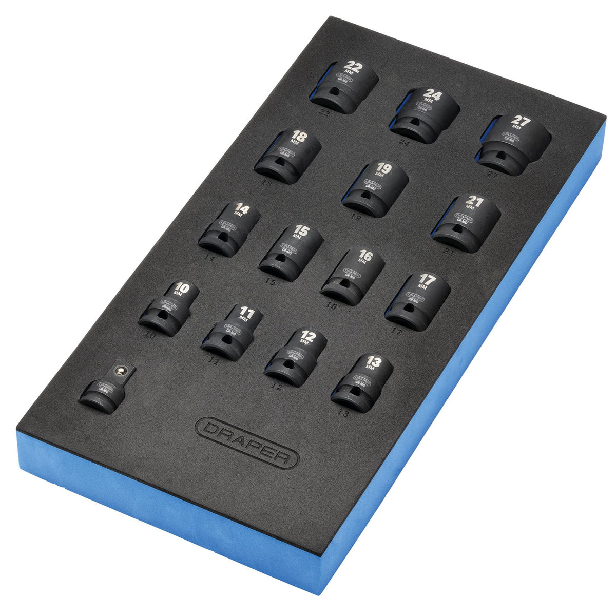 DRAPER 1/2" Sq. Dr. Impact Socket Set in 1/4 Drawer EVA Insert Tray (15 Piece): Model No. IT-EVA18