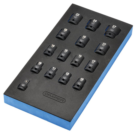 DRAPER 1/2" Sq. Dr. Impact Socket Set in 1/4 Drawer EVA Insert Tray (15 Piece): Model No. IT-EVA18