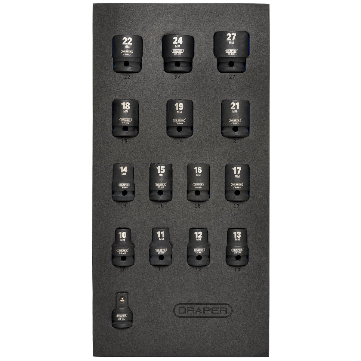 DRAPER 1/2" Sq. Dr. Impact Socket Set in 1/4 Drawer EVA Insert Tray (15 Piece): Model No. IT-EVA18
