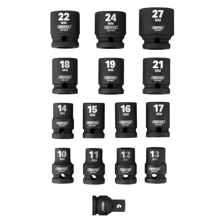 DRAPER 1/2" Sq. Dr. Impact Socket Set in 1/4 Drawer EVA Insert Tray (15 Piece): Model No. IT-EVA18