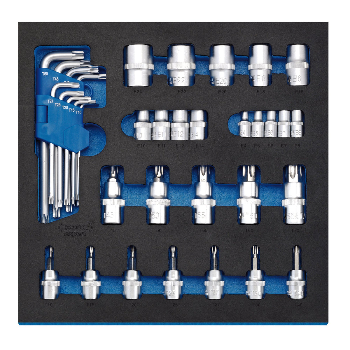 Screwdriver Insert Bits and Draper TX-STAR Keys in 1/2 Drawer EVA Insert Tray (35 Piece): Model No. IT-EVA28