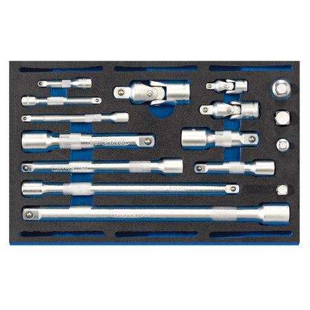 Extension Bar, Universal Joints and Socket Convertor Set 1/4 Drawer EVA Insert Tray (16 Piece): Model No. IT-EVA44