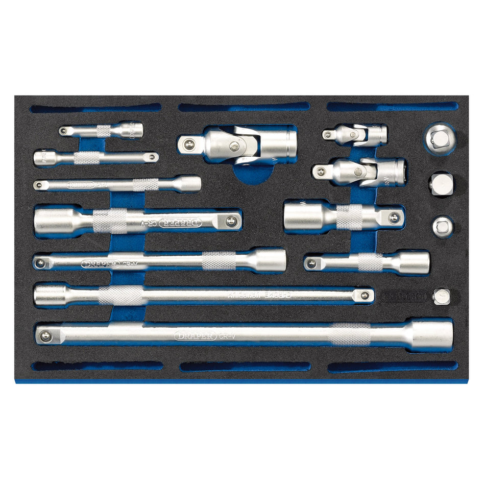 Extension Bar, Universal Joints and Socket Convertor Set 1/4 Drawer EVA Insert Tray (16 Piece): Model No. IT-EVA44