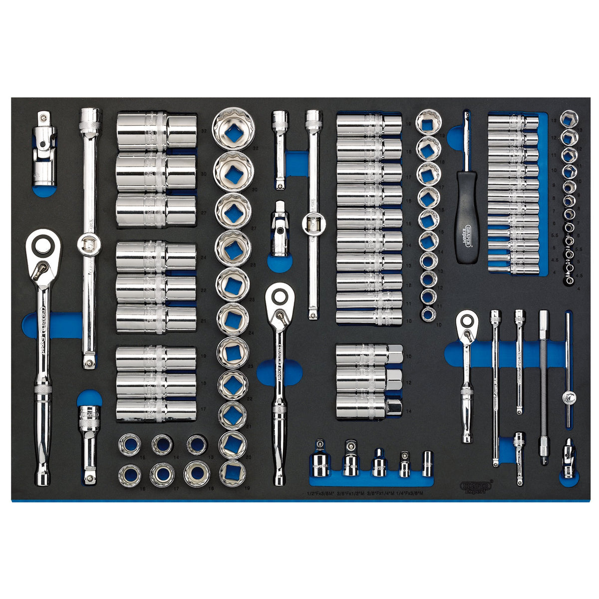 1/4", 3/8", and 1/2" Socket Set in Full Plus Drawer EVA Insert Tray (96 Piece): Model No. IT-EVA48B