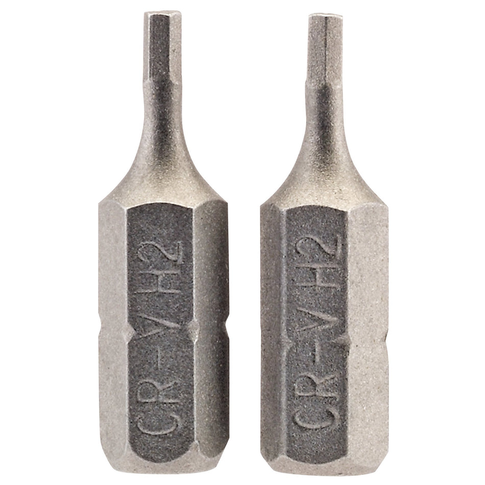 2mm 1/4" Hex. Hexagonal Insert Bit 25mm Long x 2: Model No. 25HX/2/B